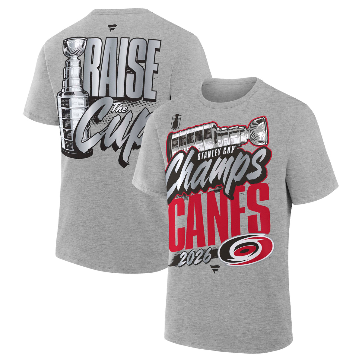NHL Carolina Hurricanes Mens Fanatics 2026 Stanley Cup Champ Locker Room T-Shirt- Heather Gray