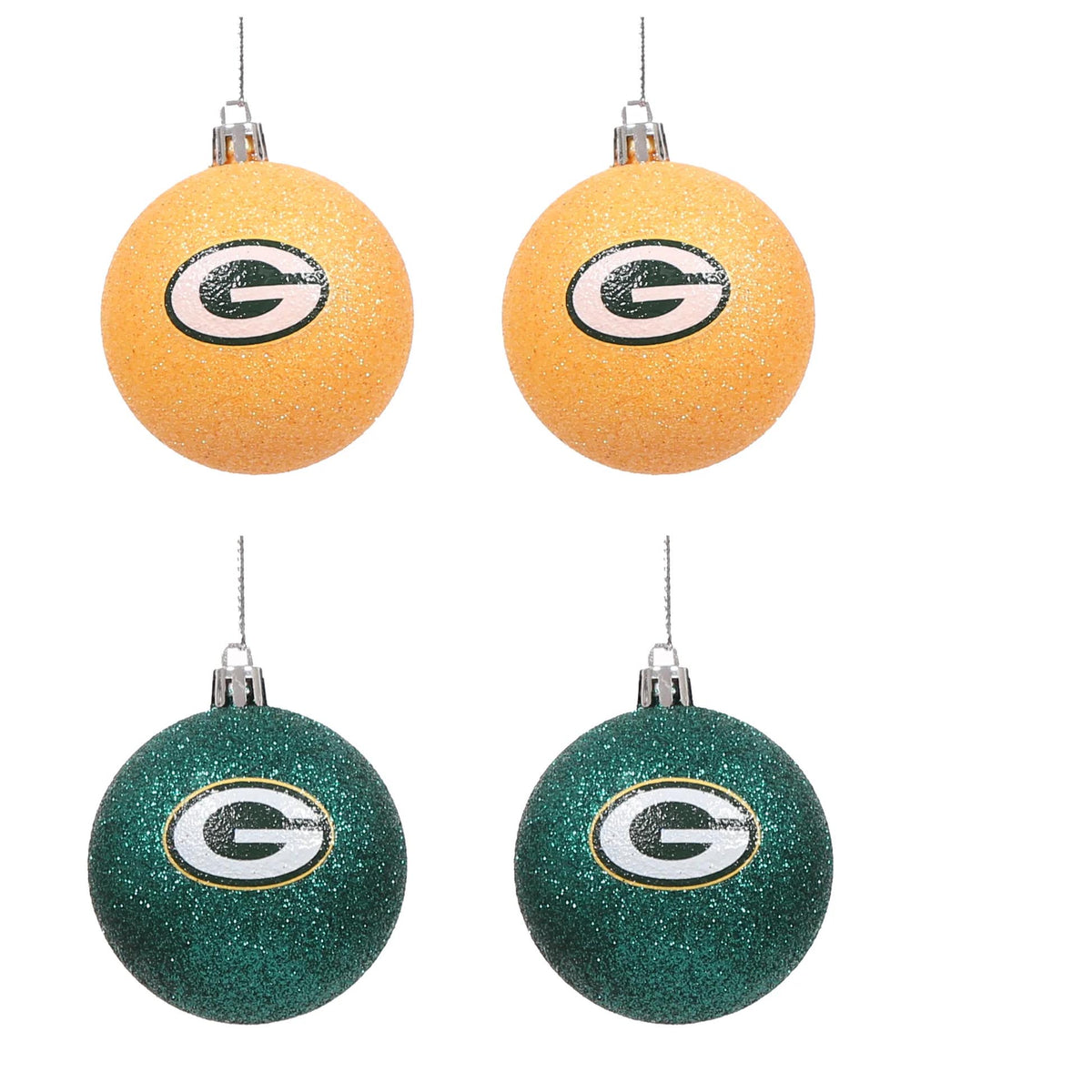 NFL Green Bay Packers FOCO 4-Pack Glitter Ornament Set