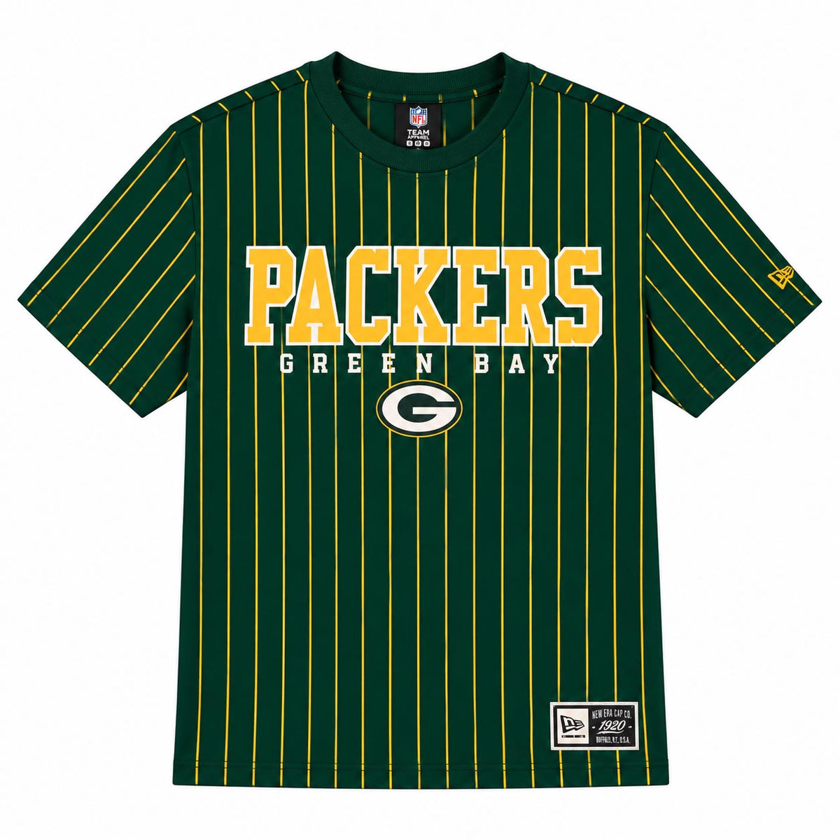 NFL Green Bay Packers New Era Team Name Pinstripe T-Shirt- Green