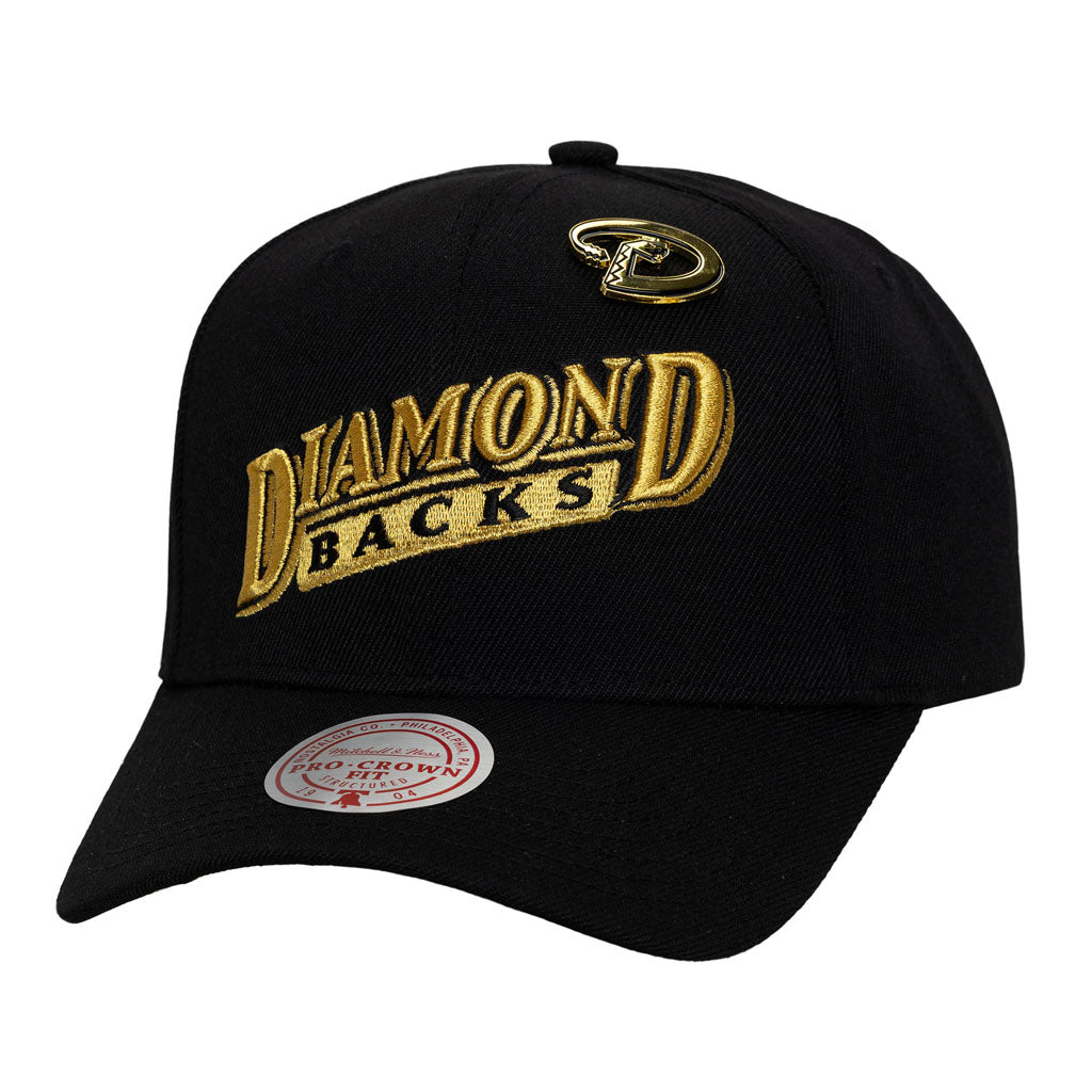 MLB Arizona Diamondbacks Mitchell & Ness Pinned Gold Pro Snapback Hat - Black