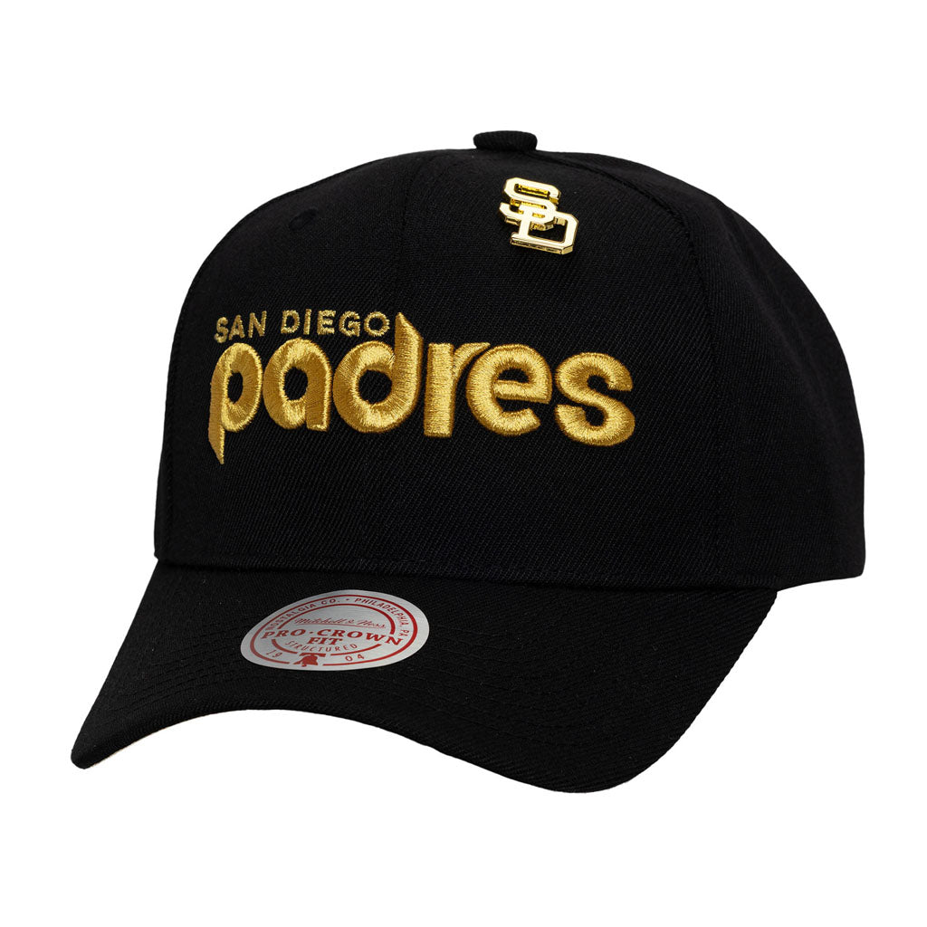 MLB San Diego Padres Mitchell & Ness Pinned Gold Pro Snapback Hat - Black