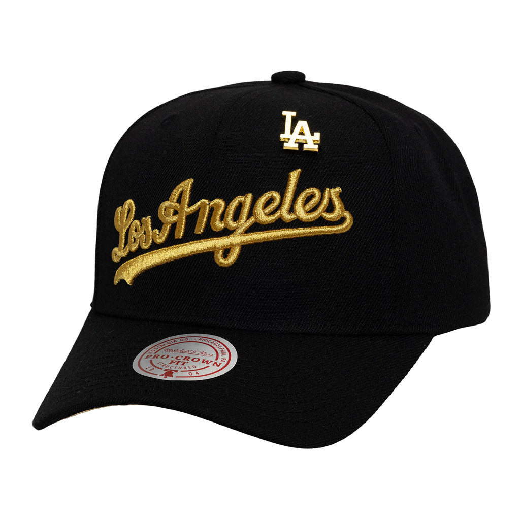 MLB Los Angeles Dodgers Mitchell & Ness Pinned Gold Pro Snapback Hat - Black