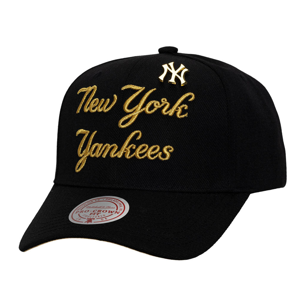 MLB New York Yankees Mitchell & Ness Pinned Gold Pro Snapback Hat - Black