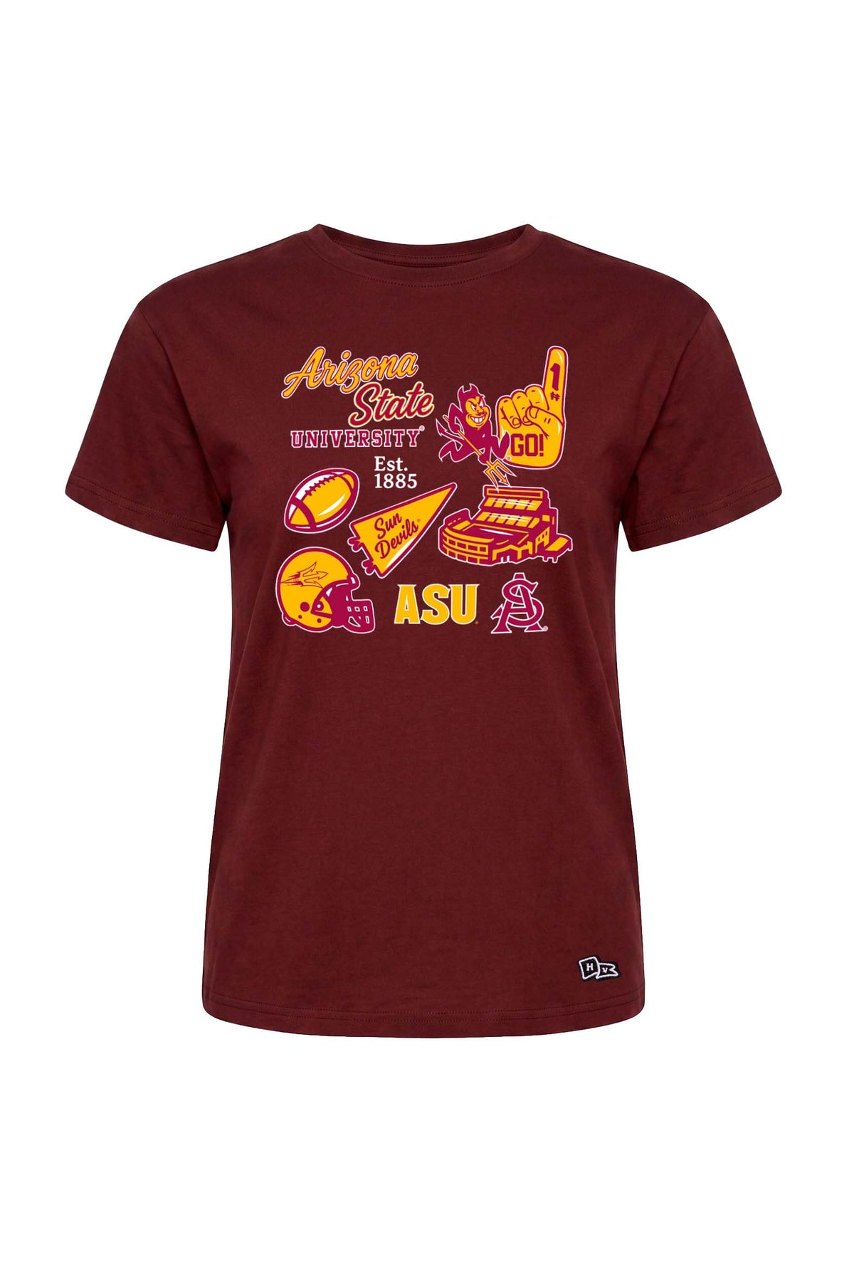 NCAA Arizona State Sun Devils Women's Hype & Vice Icon Logo Classic Vintage T-Shirt- Maroon