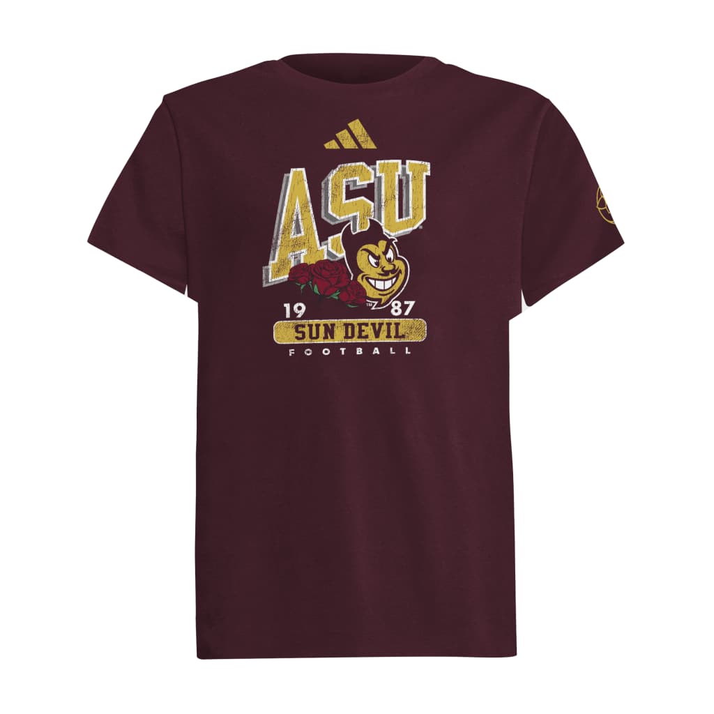 NCAA Arizona State Sun Devils Youth Adidas 2026 Strategy T-Shirt- Maroon
