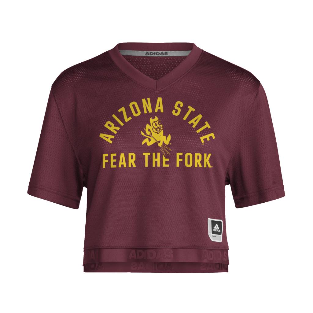 NCAA Arizona State Sun Devils Women's Adidas Strategy Crop Jersey T-Shirt- Maroon