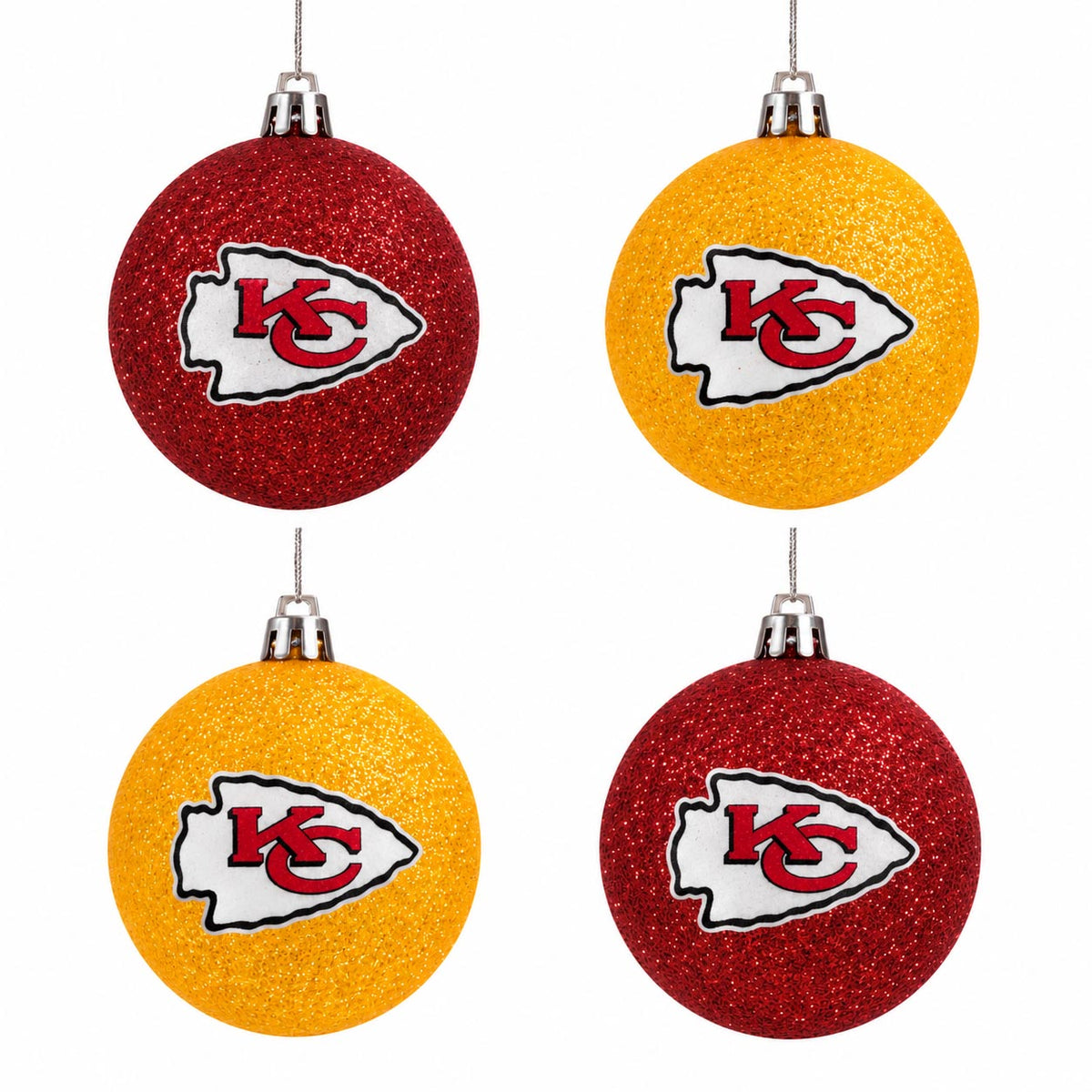 NFL Kansas City Chiefs FOCO 4-Pack Glitter Ornament Set