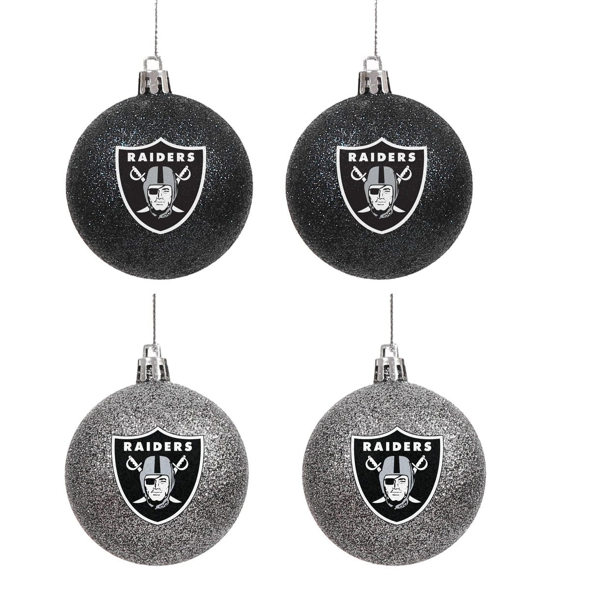 NFL Las Vegas Raiders FOCO 4-Pack Glitter Ornament Set