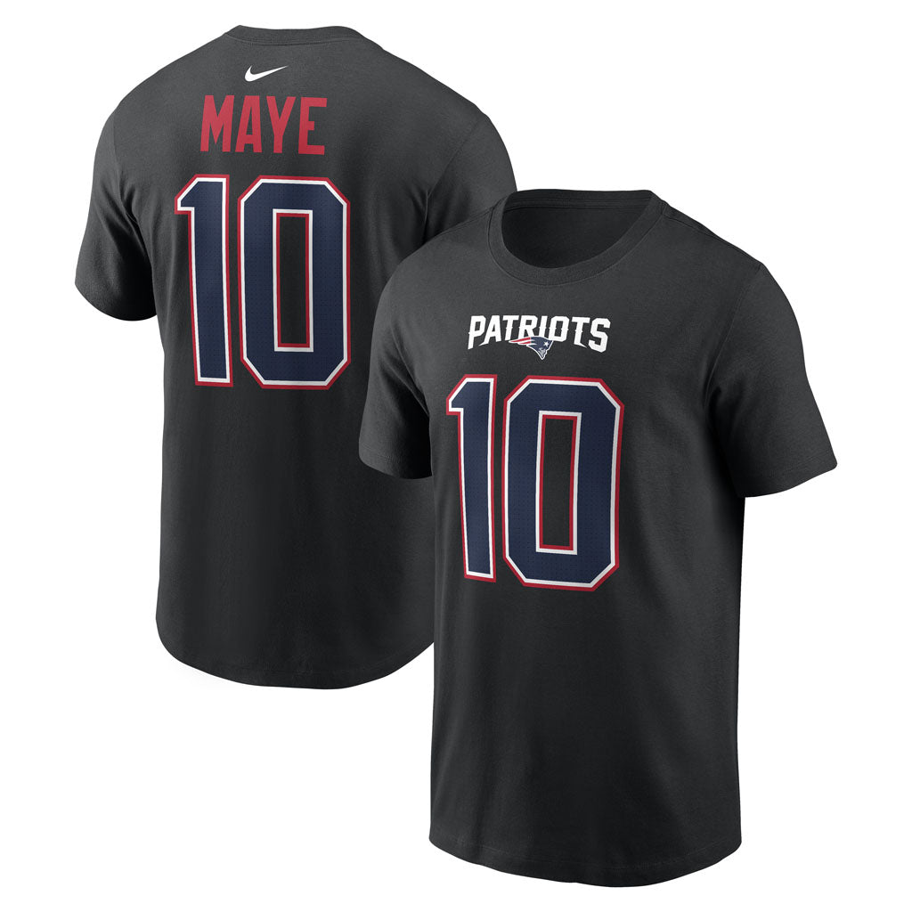 NFL New England Drake Maye Nike Name & Number T-Shirt - Black