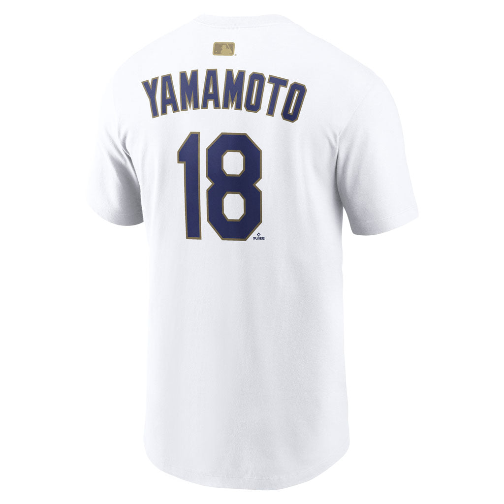 MLB Los Angeles Dodgers Yoshinobu Yamamoto Nike 2026 Gold Player T-Shirt - White