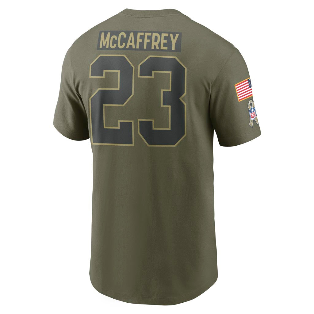 NFL San Francisco 49ers Christian McCaffrey Nike 2025 Salute to Service Name & Number T-Shirt - Green
