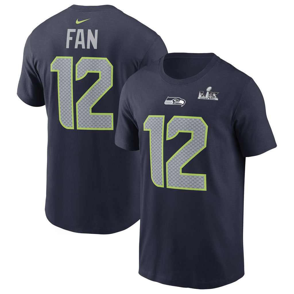 NFL Seattle Seahawks 12th Man Nike Super Bowl LX Name & Number T-Shirt - Navy