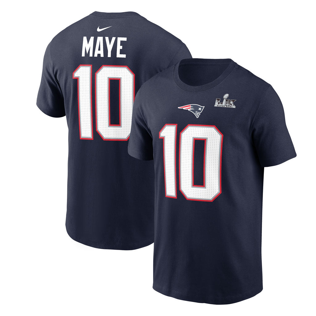NFL New England Patriots Drake Maye Youth Nike Super Bowl LX Name & Number T-Shirt - Navy