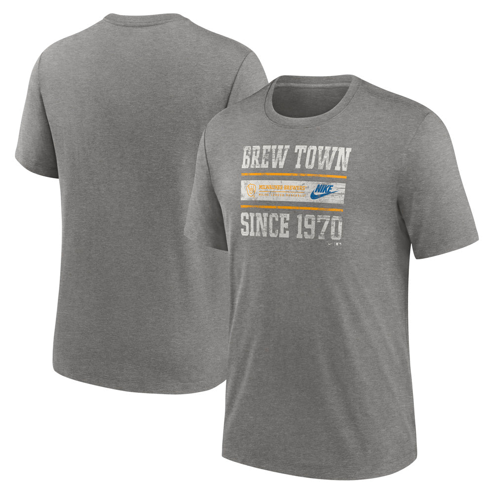 MLB Milwaukee Brewers Nike Cooperstown Stack Tri-Blend T-Shirt - Gray