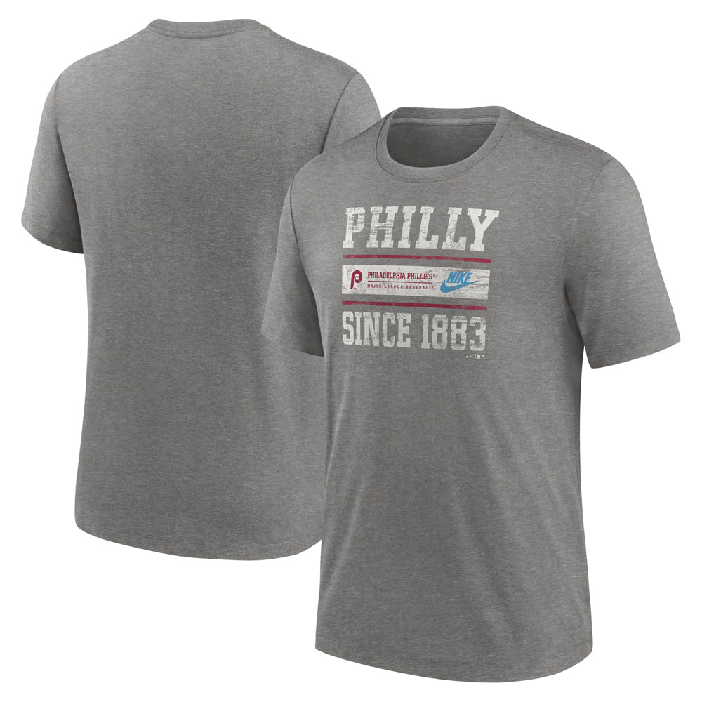 MLB Philadelphia Phillies Nike Cooperstown Stack Tri-Blend T-Shirt - Gray