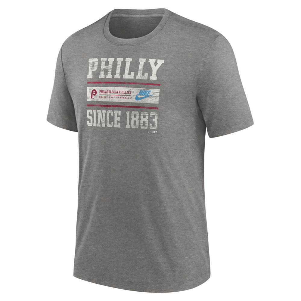 MLB Philadelphia Phillies Nike Cooperstown Stack Tri-Blend T-Shirt - Gray