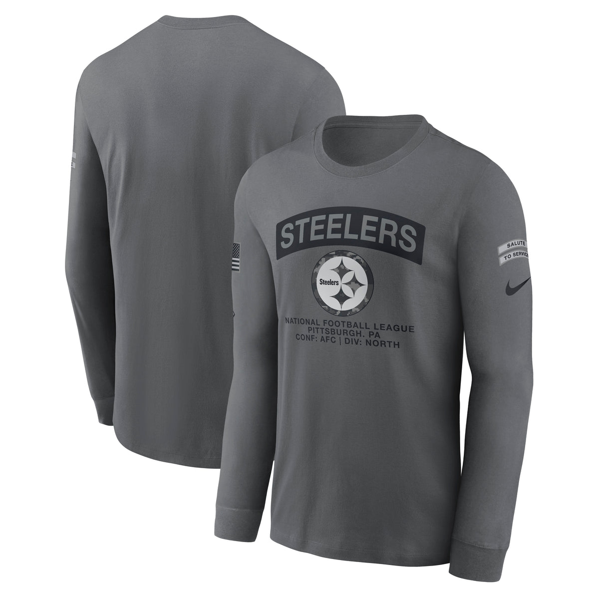 NFL Pittsburgh Steelers Nike 2026 Salute to Service Long Sleeve T-Shirt- Gray