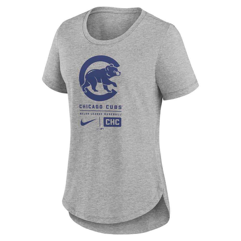 MLB Chicago Cubs Women&#39;s Nike Logo Stack Tri-Blend T-Shirt - Heather Gray