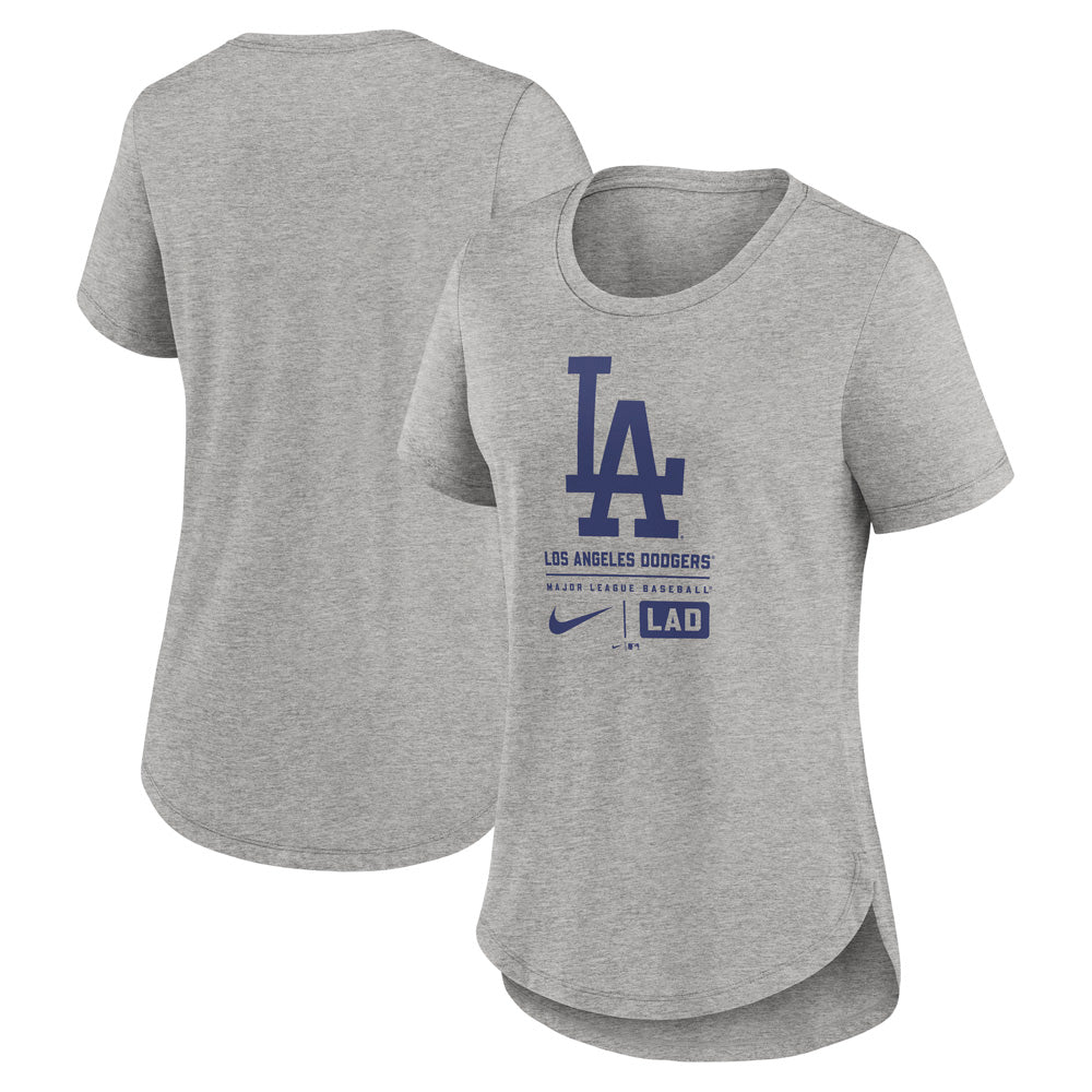 MLB Los Angeles Dodgers Women's Nike Logo Stack Tri-Blend T-Shirt - Heather Gray