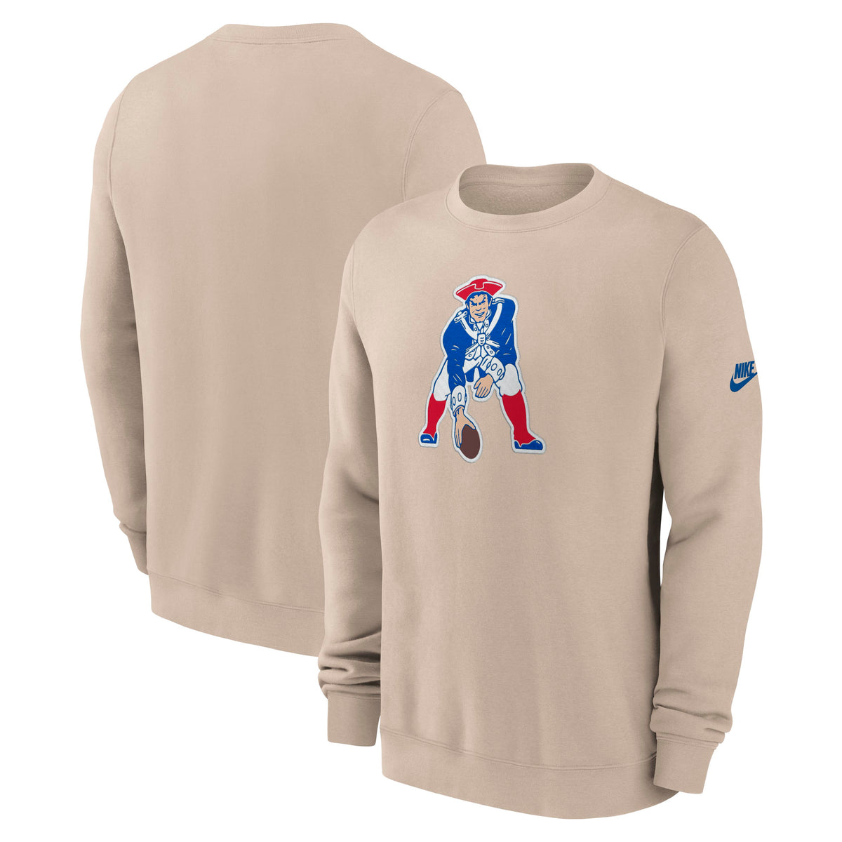 NFL New England Patriots Nike 2026 Rewind Club Pullover Crew Sweatshirt- Tan