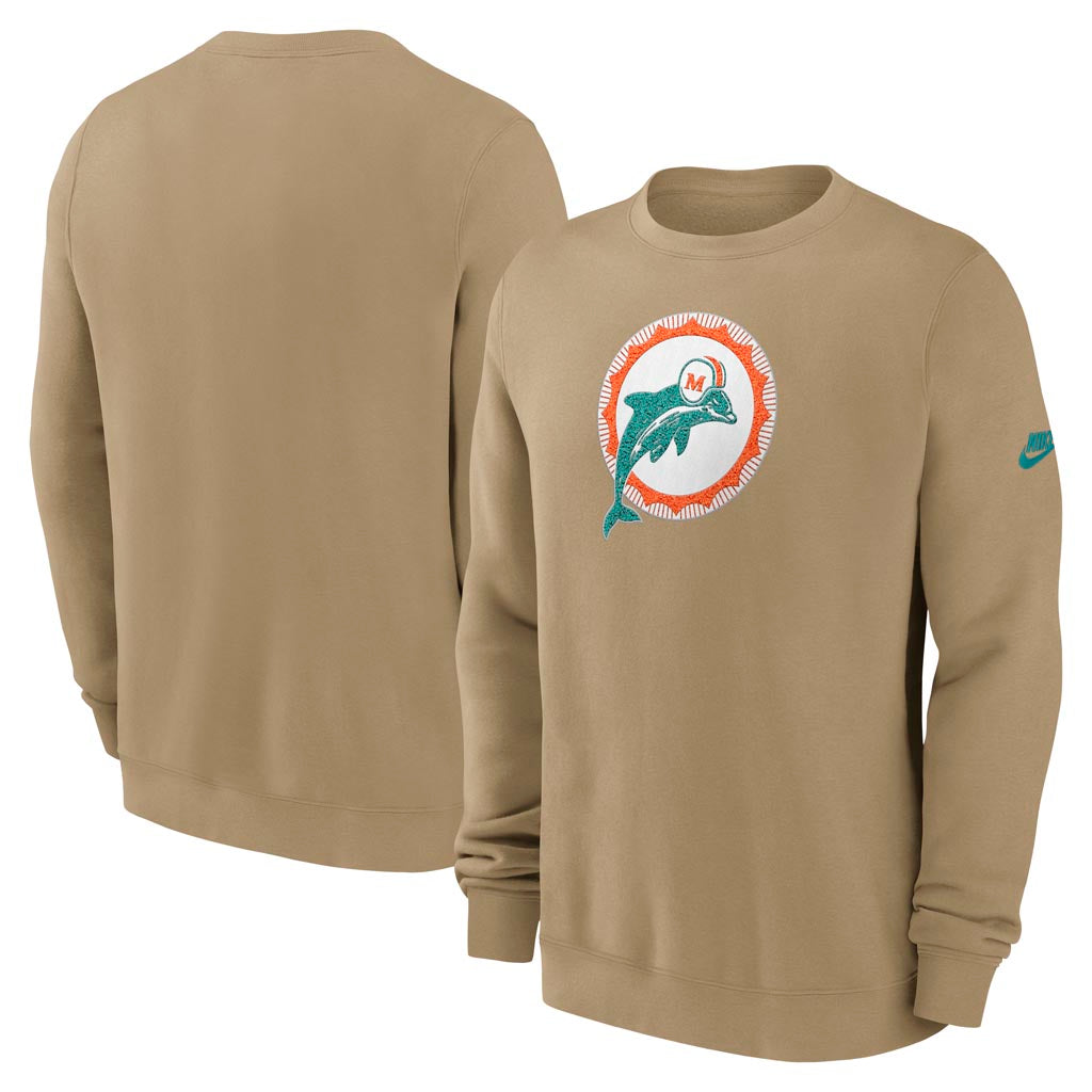 NFL Miami Dolphins Nike 2025 Rewind Club Pullover Crew Sweatshirt - Brown