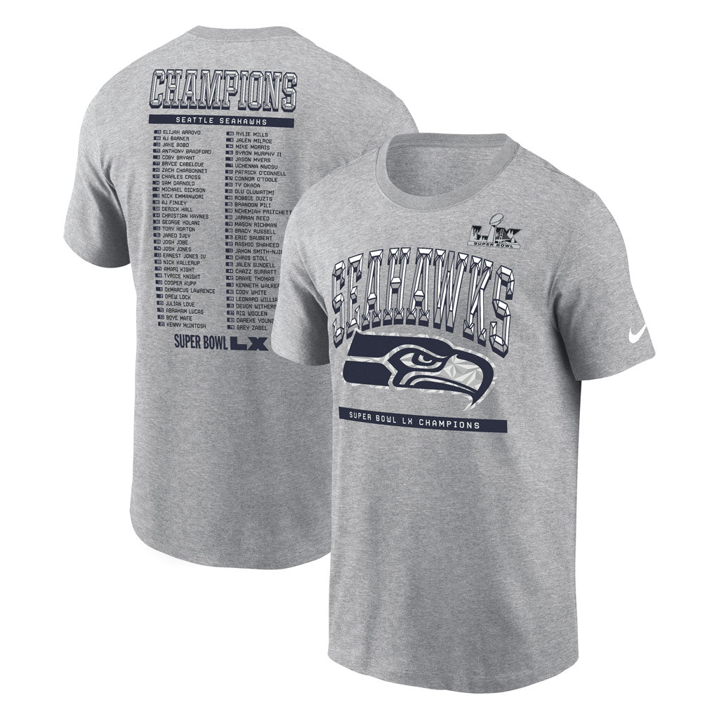 NFL Seattle Seahawks Nike Super Bowl LX Ice Classic Roster Champions T-Shirt - Heather