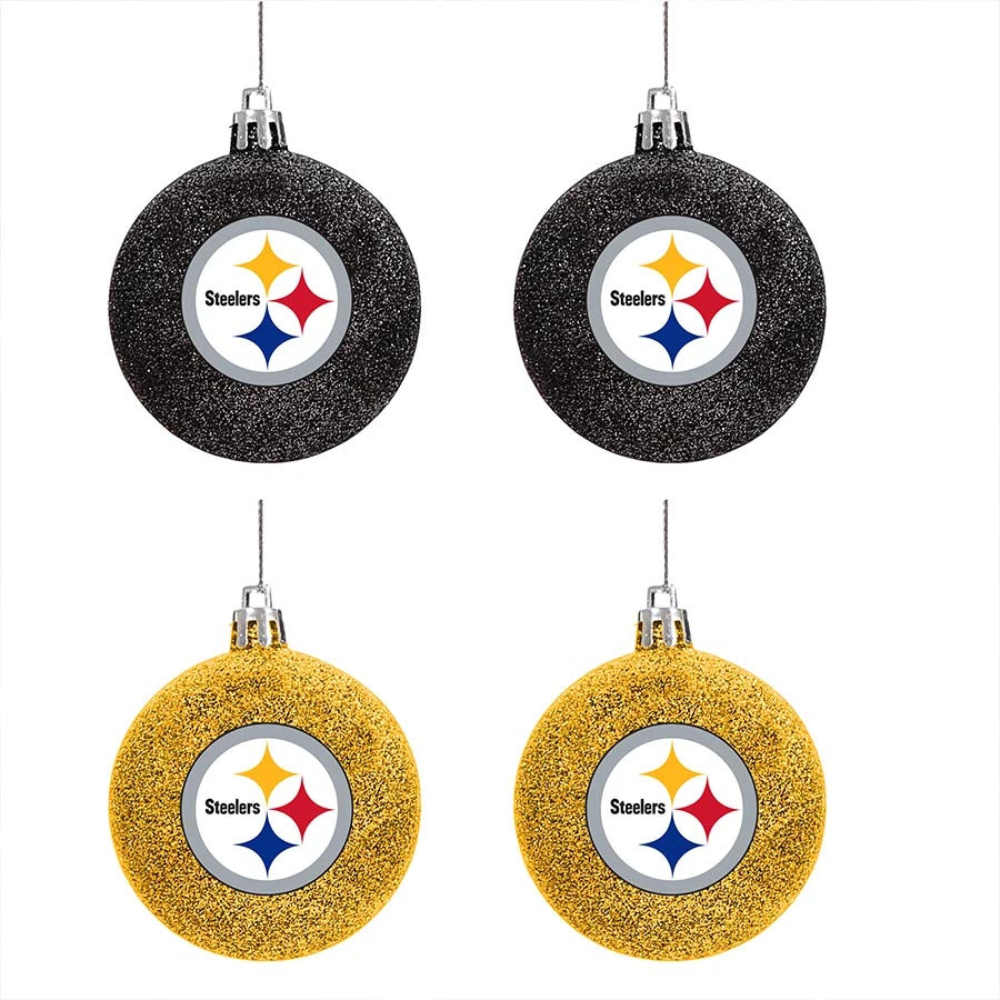 NFL Pittsburgh Steelers FOCO 4-Pack Glitter Ornament Set