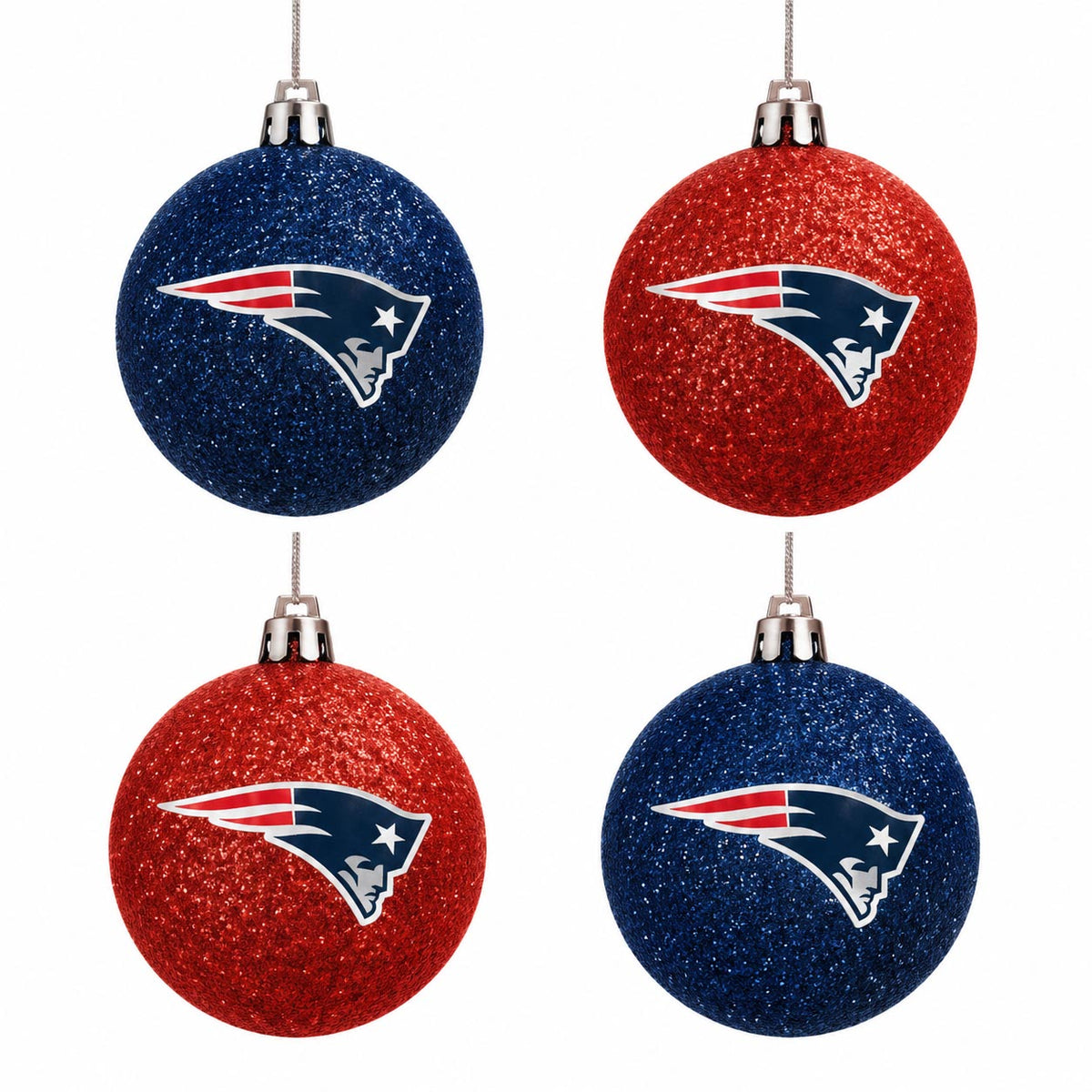 NFL New England Patriots FOCO 4-Pack Glitter Ornament Set