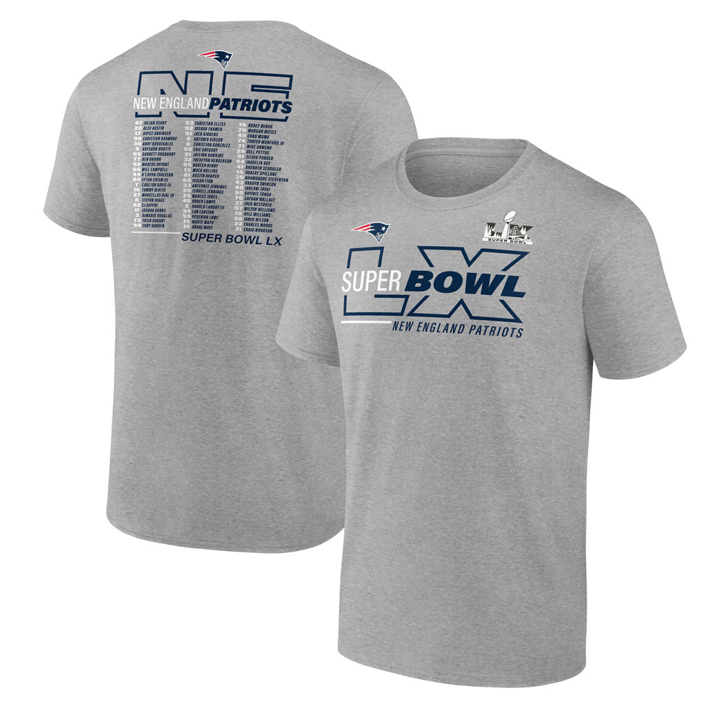 NFL New England Nike Super Bowl LX Roster T-Shirt - Heather