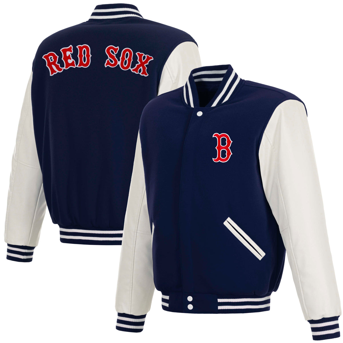 MLB Boston Red Sox JH Design Reversible Varsity Jacket- Navy/White