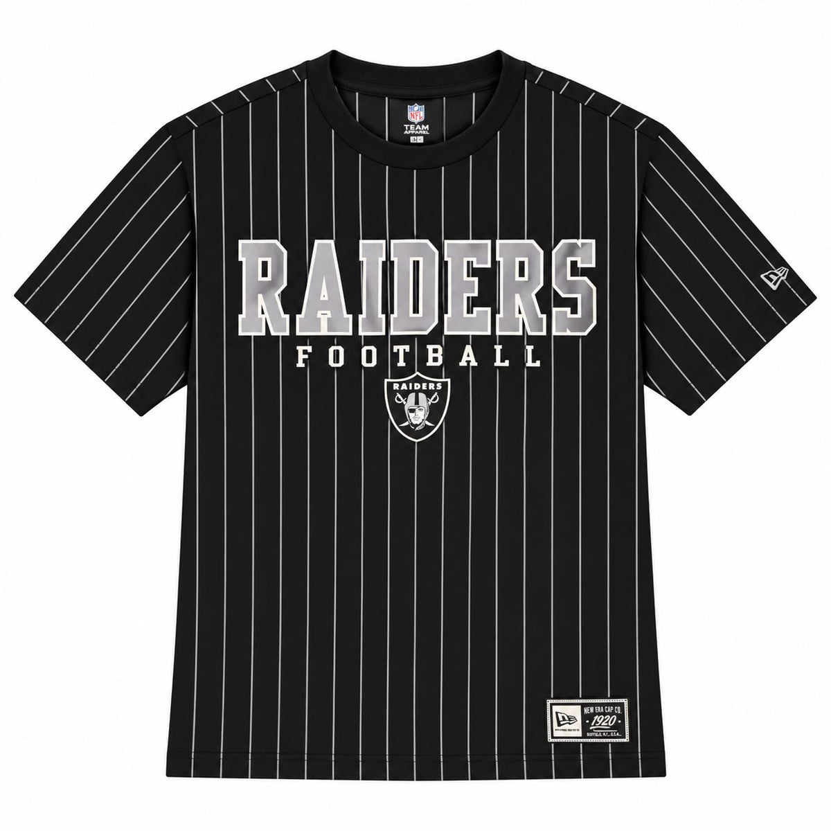NFL Las Vegas Raiders New Era Team Name Pinstripe T-Shirt- Black