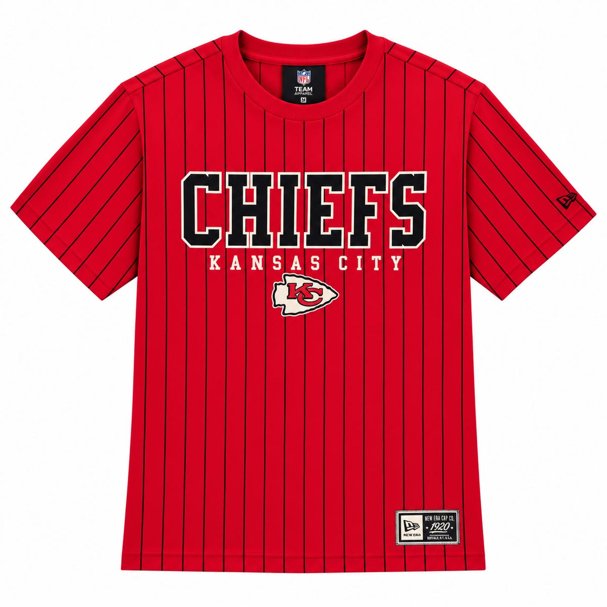 NFL Kansas City Chiefs New Era Team Name Pinstripe T-Shirt- Red