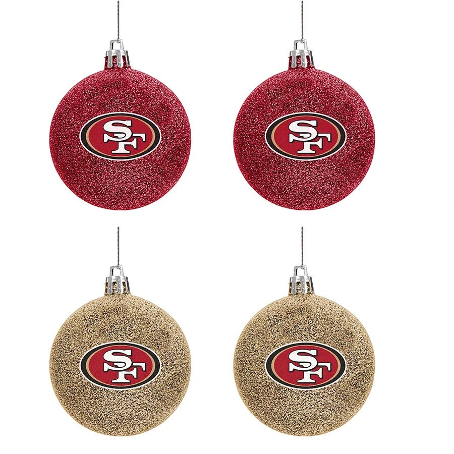 NFL San Francisco 49ers FOCO 4-Pack Glitter Ornament Set