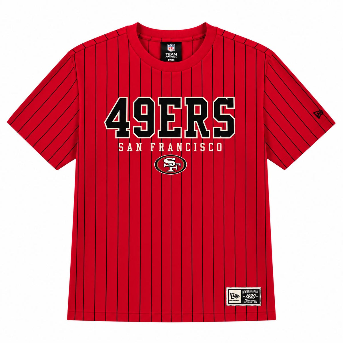 NFL San Francisco 49ers New Era Team Name Pinstripe T-Shirt- Red