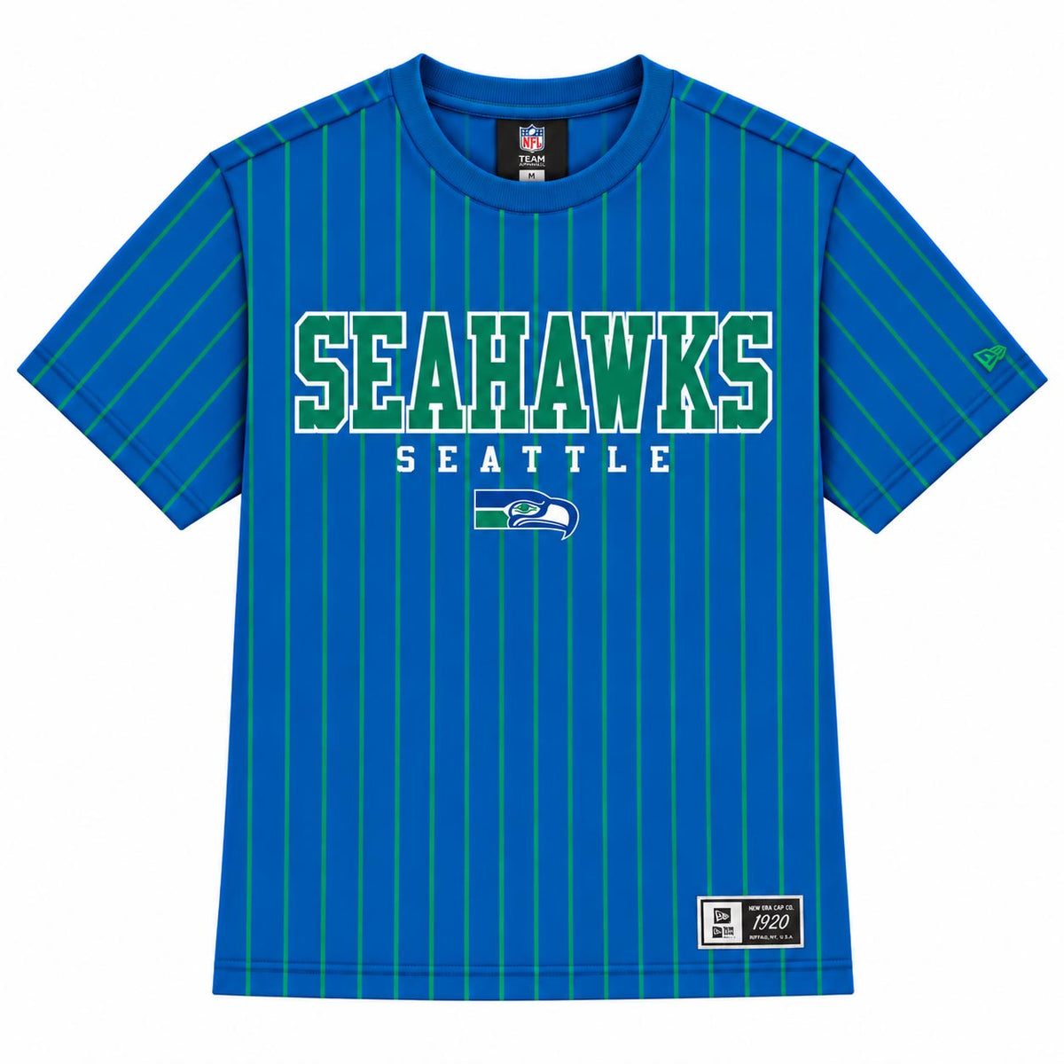 NFL Seattle Seahawks New Era Team Name Pinstripe T-Shirt- Blue