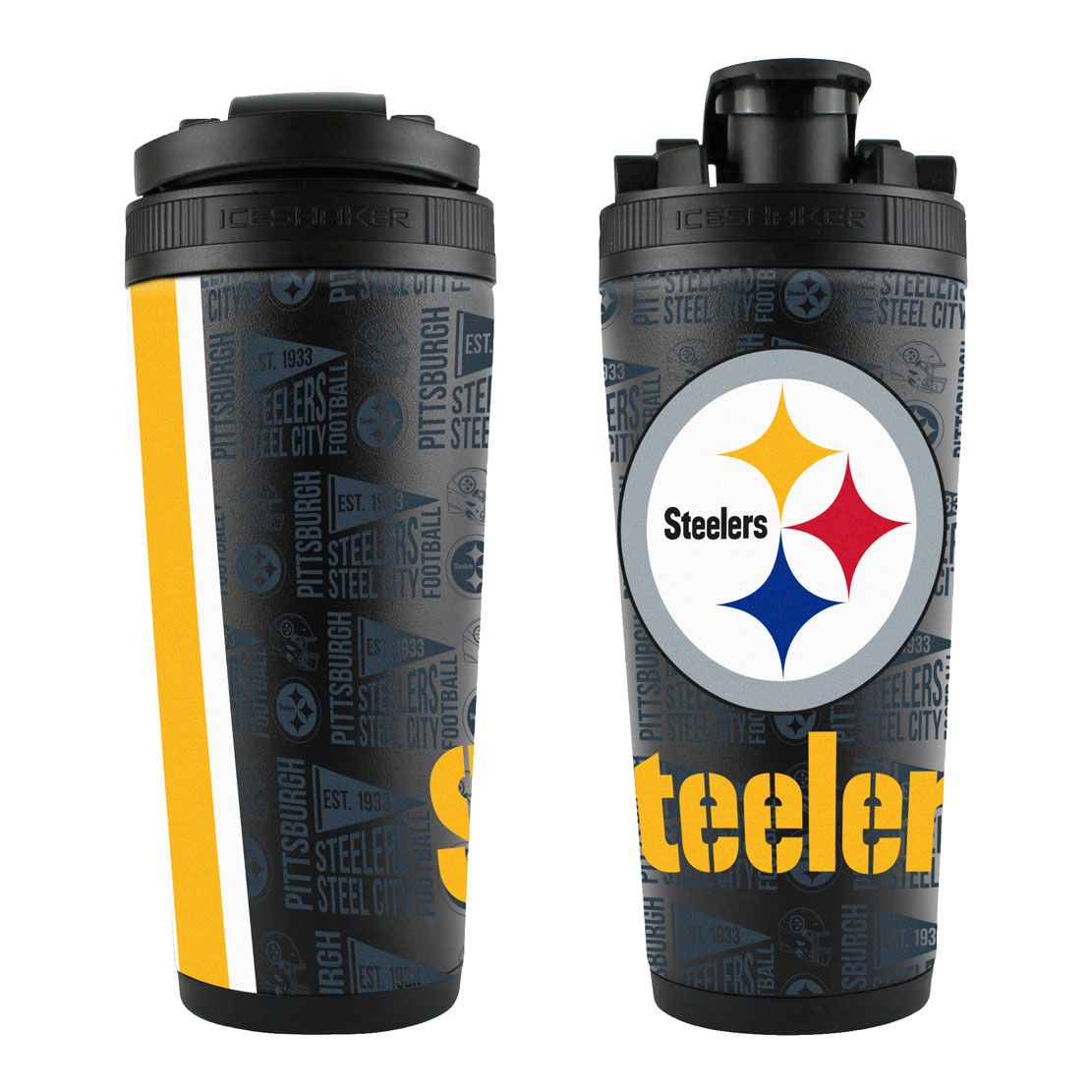 NFL Pittsburgh Steelers Ice Shaker 26oz 4D Elements Stainless Steel Ice Shaker