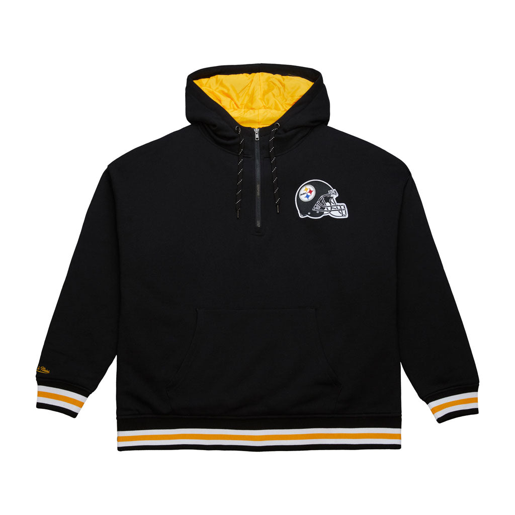 NFL Pittsburgh Steelers Mitchell & Ness Throw It Back Quilted Pullover Hoodie - Black