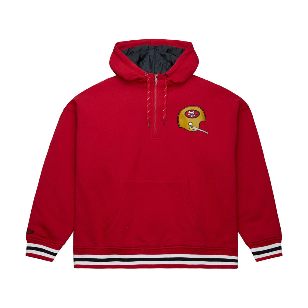 NFL San Francisco 49ers Mitchell & Ness Throw It Back Quilted Pullover Hoodie - Red
