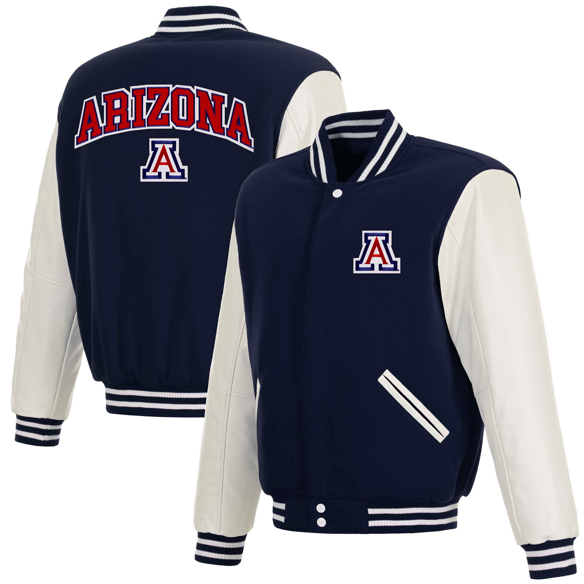 NCAA Arizona Wildcats JH Design Reversible Varsity Jacket- Navy/White