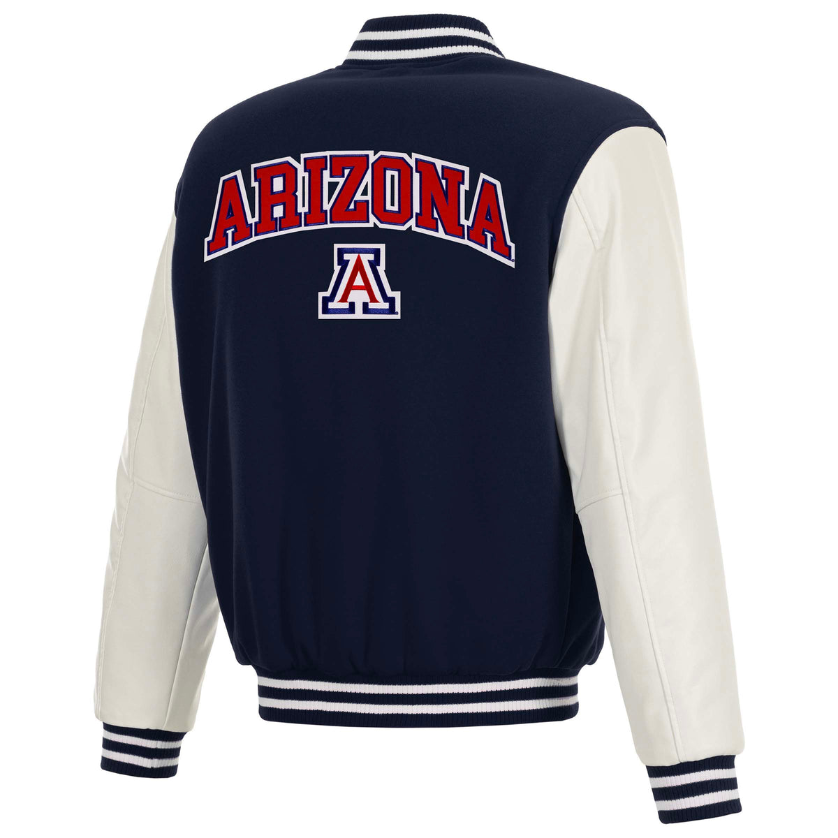 NCAA Arizona Wildcats JH Design Reversible Varsity Jacket- Navy/White