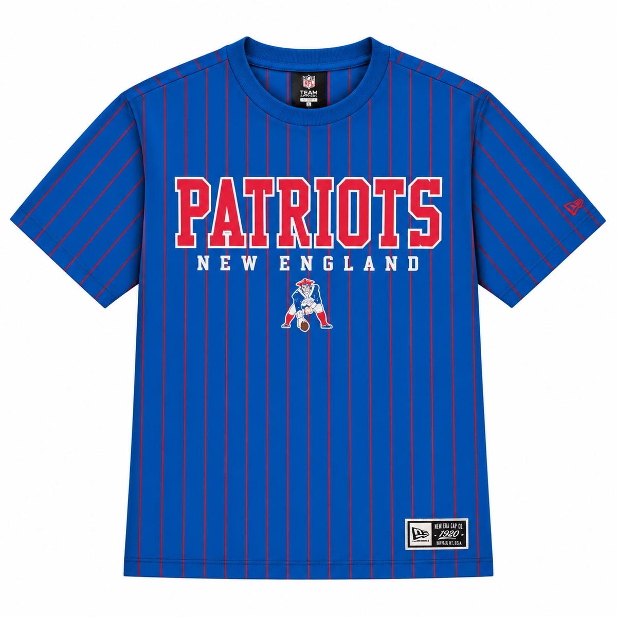 NFL New England Patriots New Era Team Name Pinstripe T-Shirt- Blue