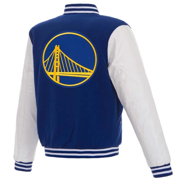 NBA Golden State Warriors JH Design Reversible Varsity Jacket- Blue/White