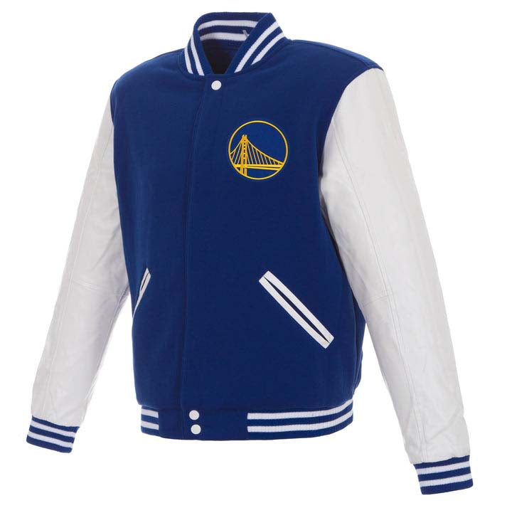 NBA Golden State Warriors JH Design Reversible Varsity Jacket- Blue/White