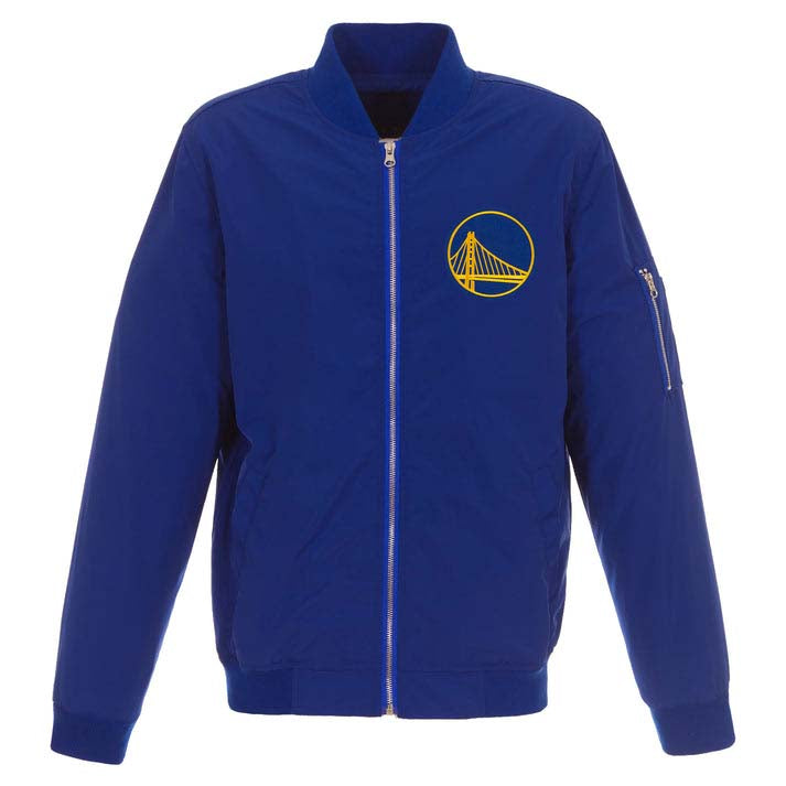 NBA Golden State Warriors JH Design Nylon Bomber Jacket- Blue