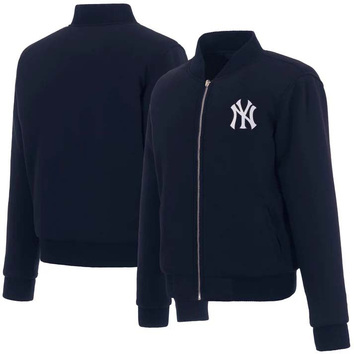MLB New York Yankees Women's JH Design Reversible Fleece Jacket- Navy