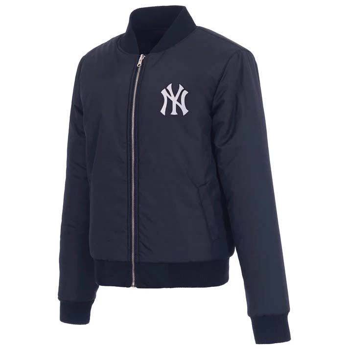 MLB New York Yankees Women's JH Design Reversible Fleece Jacket- Navy