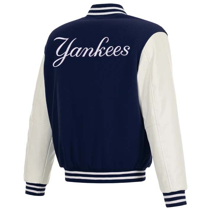 MLB New York Yankees JH Design Reversible Varsity Jacket- Navy/White
