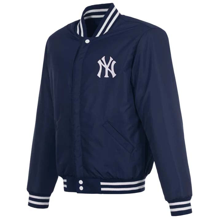 MLB New York Yankees JH Design Reversible Varsity Jacket- Navy/White
