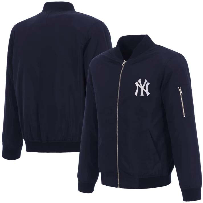 MLB New York Yankees JH Design Nylon Bomber Jacket- Navy