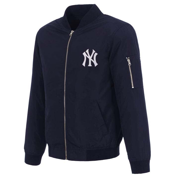 MLB New York Yankees JH Design Nylon Bomber Jacket- Navy